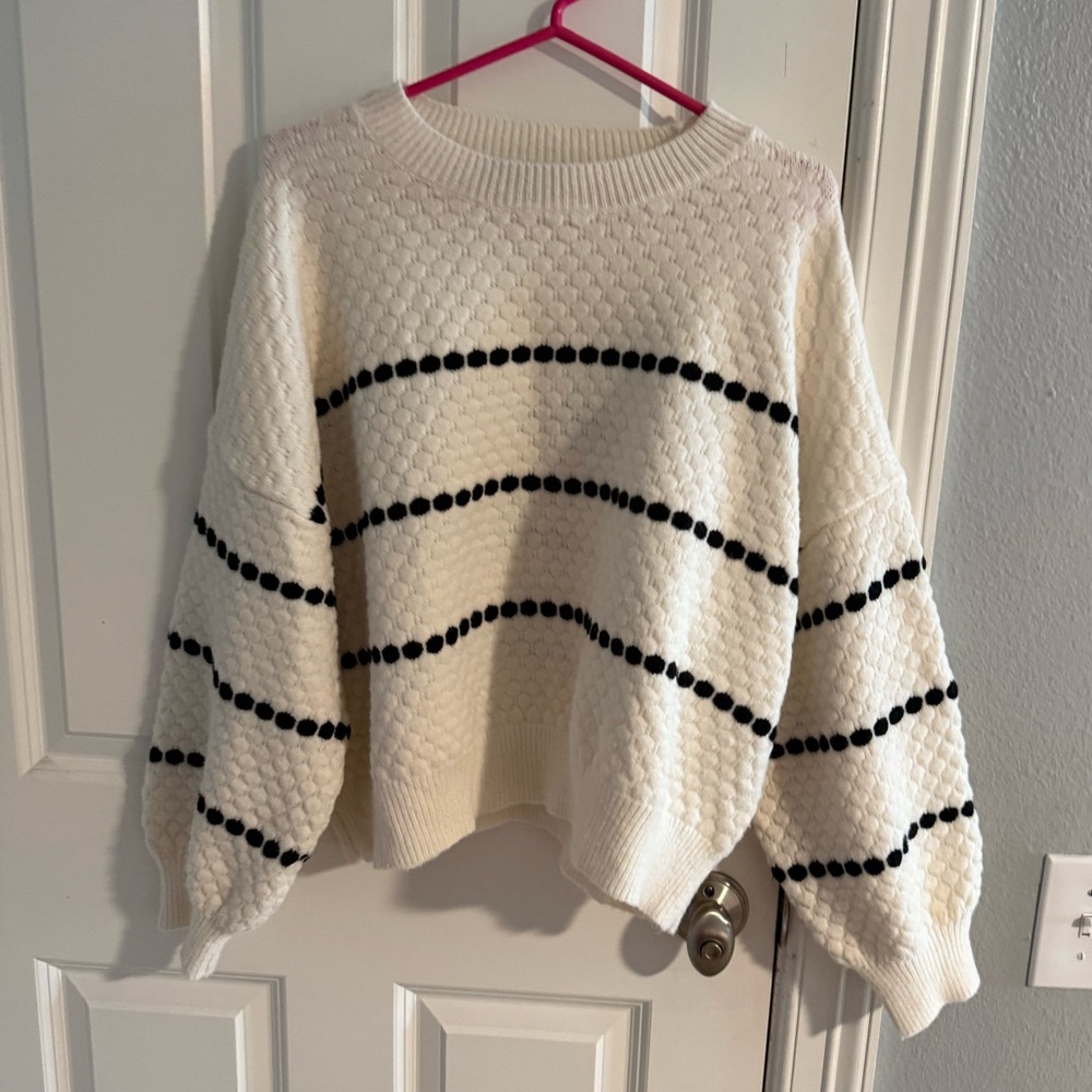 Cozy White and Black Striped Sweater